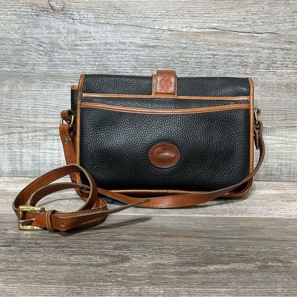 DOONEY & BOURKE Vintage Equestrian Leather Crossbody Purse Bag Black Tan - Picture 6 of 16